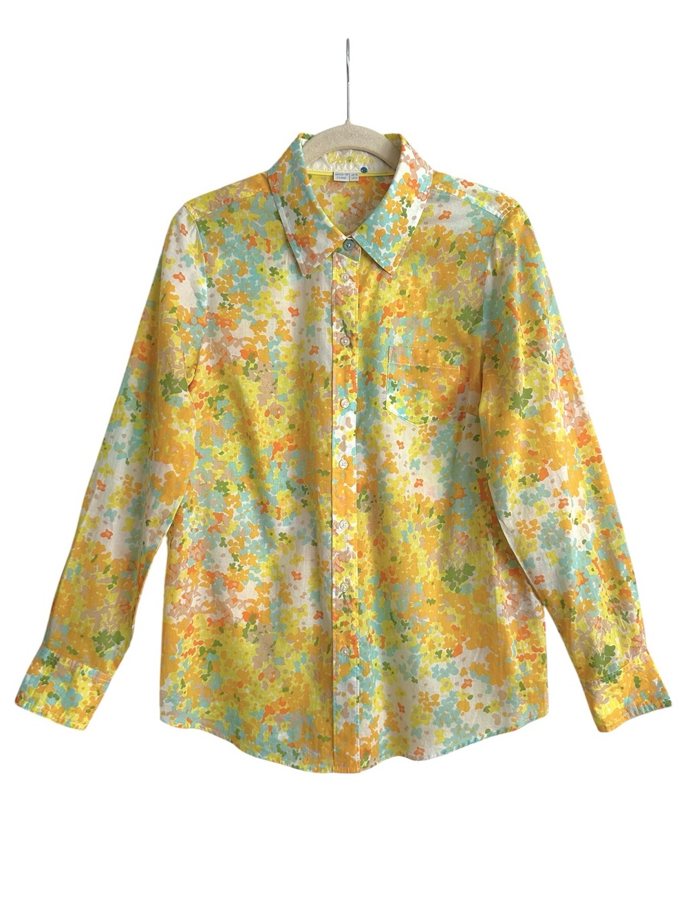 BODEN Floral Cotton Shirt US 6 Yellow Blue Button Down Y2K - Picture 2 of 13